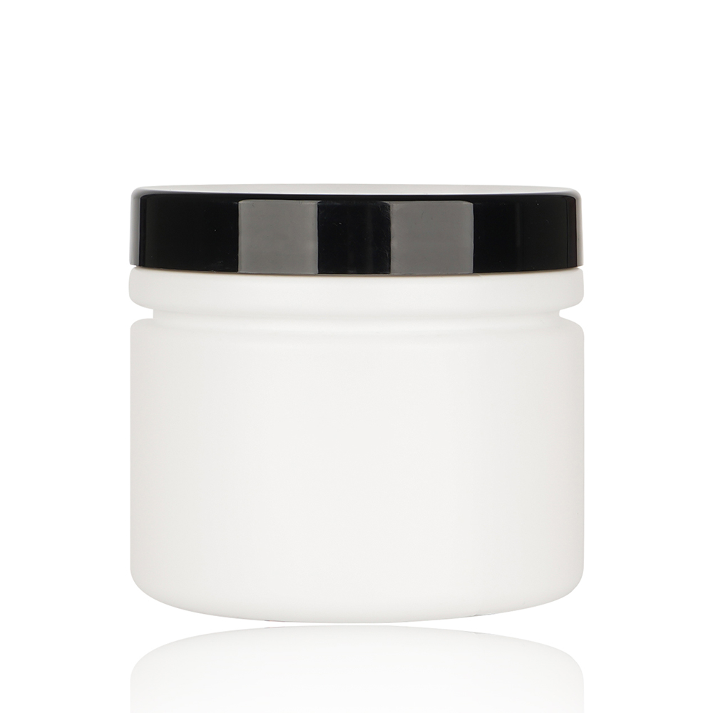 Plastic White Soft Touch Supplement Powder Jar with Black Lid