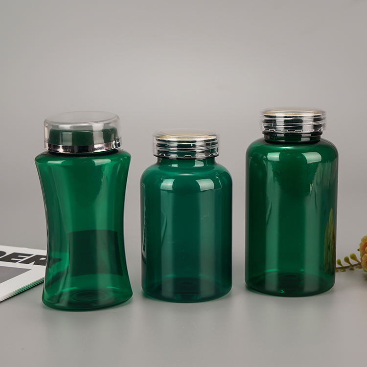 Plastic Green Medicine Bottles with Screw Lid